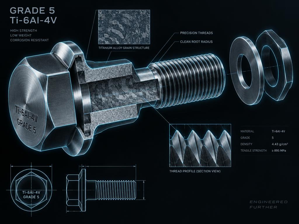 Cutaway breakdown of a Grade 5 Ti-6Al-4V titanium bolt