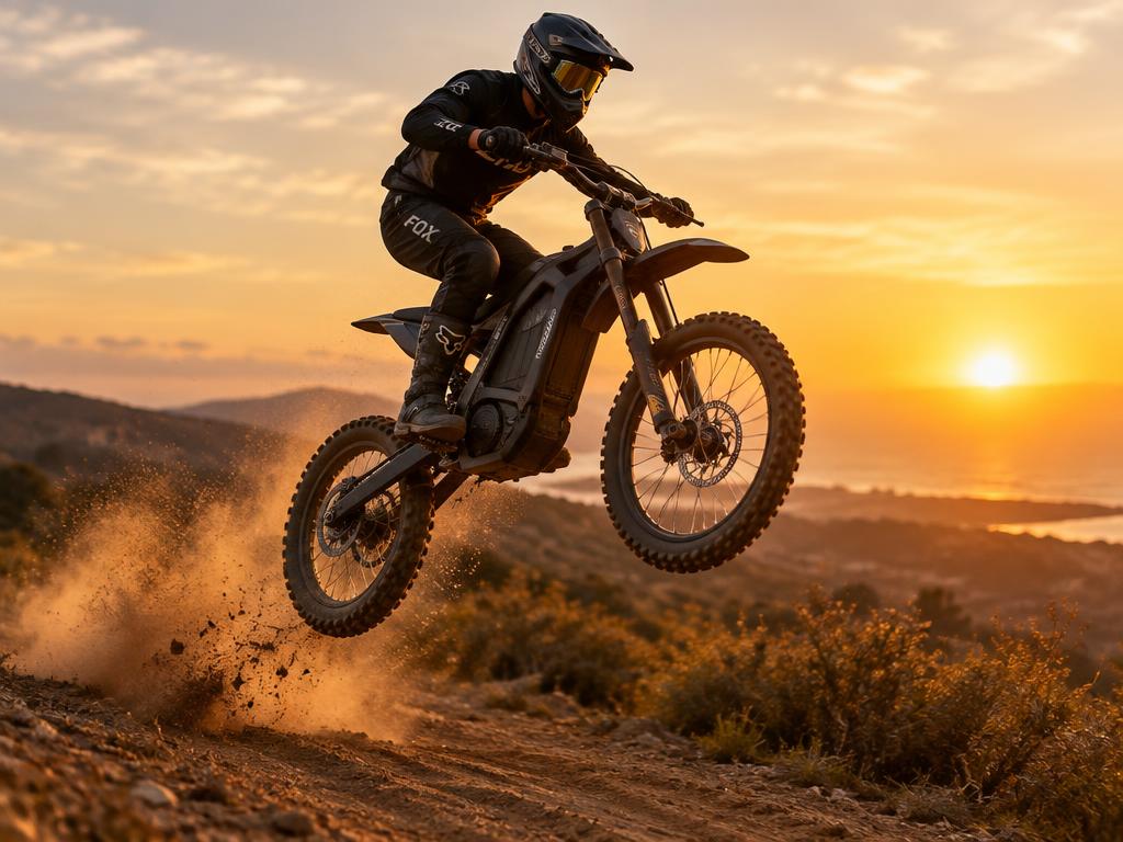 Rider jumping an electric dirt bike