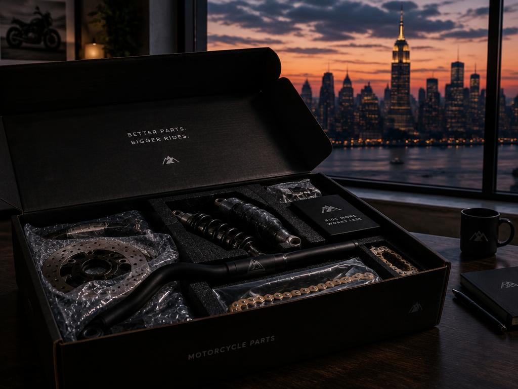Packed order box with New York skyline